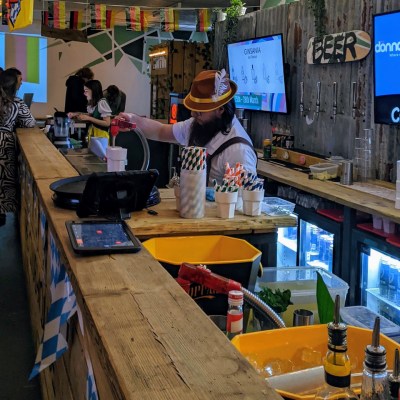 a group of people performing on a counter