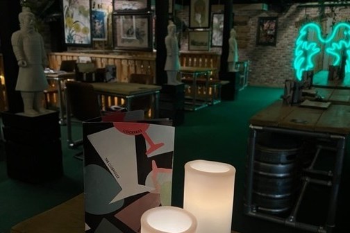 a room filled with furniture and a table