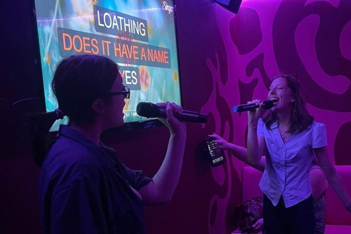 Hen party night out for the girls singing karaoke